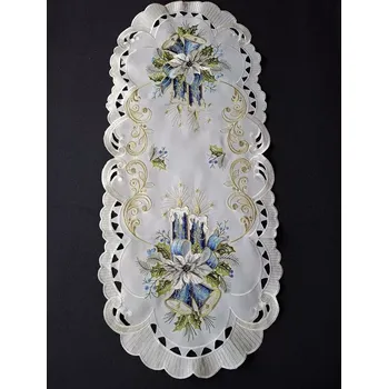 Vánoční dekorace UBRUS vyšívaný 90 x 43 vánoční modrá svíčka zvonek