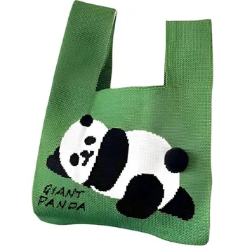 ANNAM Ležící panda tote bag zelená 35 × 20 cm