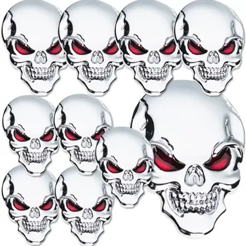 samolepka Sada 10ks samolepka 3D Lebka - Skull, barva chrom - vhodná na auto, motorku, na nábytek, na sešit (UŠETŘÍTE! Výhodné balení samolepek)