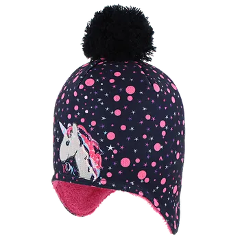 Kojenecká čepice RDX Zimní čepice na uši s bambulí Jednorožec modrá Vel. 3