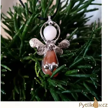 Náhrdelník Náhrdelník ANDĚL MALÝ z cínu - karneol (Náhrdelník na krk cínový s karneolem)