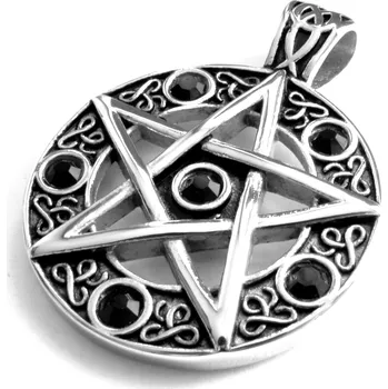 Přívěsek Steel Jewelry Přívěsek pentagram s černými krystalky z chirurgické oceli PR171027 dárkové balení zdarma