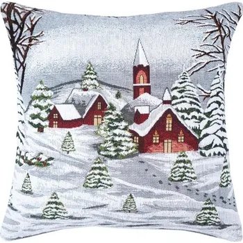 Polštář SCANquilt povlak MOTIV polární vesnička bíločervená 45 x 45 cm