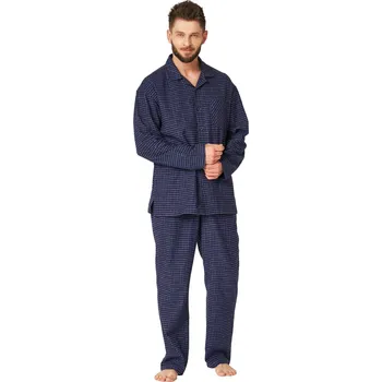 Pánské pyžamo Rozepínací pánské pyžamo KEY 457 tmavě modrá FLANEL L 0