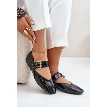 Dámské lodičky Lakovane Baletky S Páskem Bordové Azirae Barva: Černá, Velikost: 38