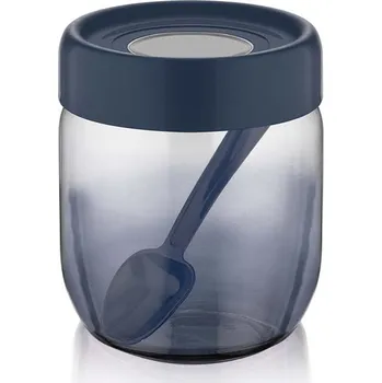 Dóza na potraviny QLUX Skleněná dóza s víčkem a lžičkou 425ml modrá