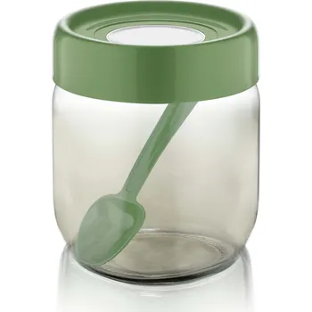 Dóza na potraviny QLUX Skleněná dóza s víčkem a lžičkou 425ml zelená