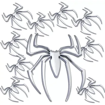 samolepka Sada 10ks samolepka 3D Pavouk - Spider, barva chrom - vhodná na auto, motorku, na nábytek, na sešit (UŠETŘÍTE! Výhodné balení samolepek)