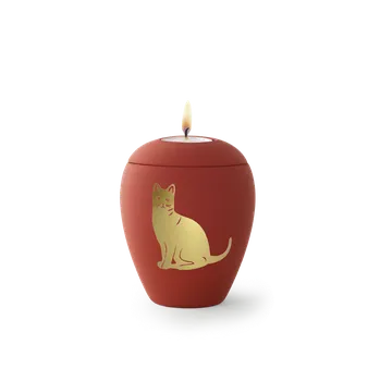Smuteční dekorace Zvířecí urna Siena Cat se svíčkou - Rubínová 0,5l