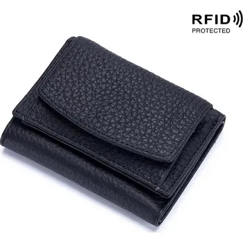 Dámská kožená peněženka s RFID ochranou | kapesní pouzdro na peníze a karty - Černá