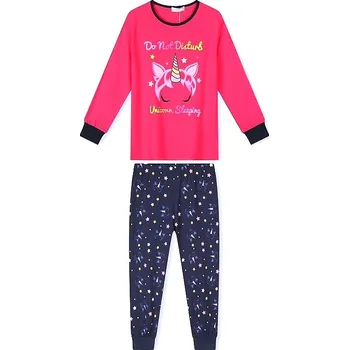 Dívčí pyžamo KUGO MP1757 Malinová/ tm.modrá 110