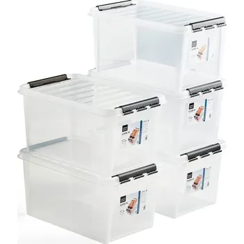 Plastový box LEE, s víkem, 47 litrů, 590x390x310 mm, průhledný, bal. 5 ks