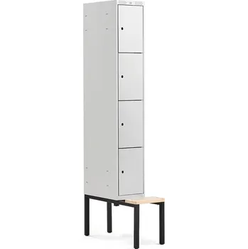 Šatní skříň Boxová šatní skříň CLASSIC, s lavicí, 1 sekce, 4 boxy, 2120x300x550 mm, šedé dveře