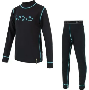 Dětské termoprádlo SENSOR DOUBLE FACE dětský komplet triko + spodky vločky čern