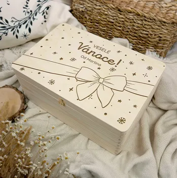 Úložný box Dřevia Dřevěná krabička - VESELÉ VÁNOCE, s věnováním