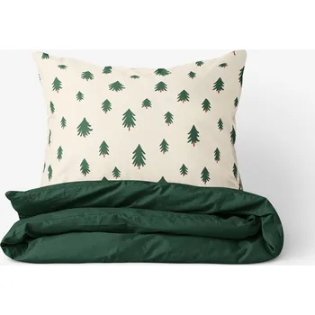 Povlečení Goldea Vánoční bavlněné povlečení Duo - Stromečky na režném s tmavě zelenou 140 x 200, 70 x 90 cm zipový uzávěr
