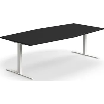 Jednací stůl Jednací stůl QBUS, T-nohy, 2400x1200 mm, tvar člunu, bílá podnož, černá