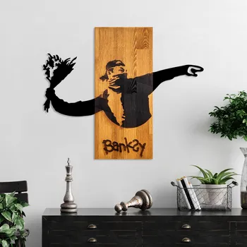 Obraz ASIR Nástěnná dřevěná dekorace BANKSY protest
