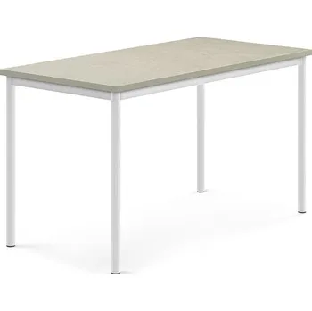 Jídelní stůl Stůl SONITUS, 1400x700x760 mm, bílé nohy, deska s linoleem, šedá