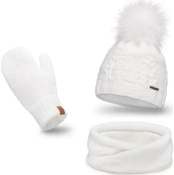 Šála pamami Sada Pamami 17549+14603+20680 - čepice + šála + palčáky Bílá