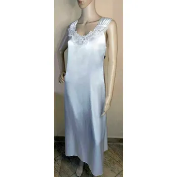 Dámská noční košile Luxusní dámská saténová KOŠILKA dlouhá s krajkovou vsadkou 0391-1 bílá S