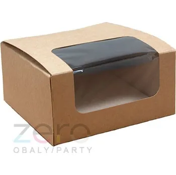 Jednorázové nádobí Krabice papírová 132x132x66 mm + okno - přírodní