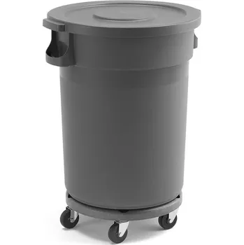 Odpadkový koš Plastová nádoba na odpad DOUGLAS, s víkem a kolečky, 120 l, šedá