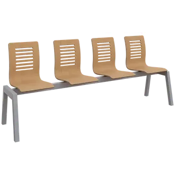 CARMEN 4, dřevěná lavice do čekárny, 4-sedák, dub přírodní, kostra stříbrná