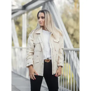 Dámská vesta BudesIN Béžová bavlněná bunda s kapsami a zipem Velikost: L-XL