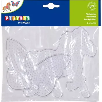 Dětské navlékací korálky Playbox Destičky pro zažehlovací korálky 2 ks - kůň a motýl