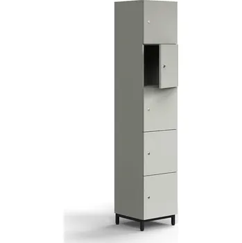 Pytel na prádlo Skříň QBUS, 5 uzamykatelných boxů, nohy, 2020x400x420 mm, černá, světle šedá