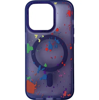 Pouzdro na mobilní telefon Prémiový průhledný Magsafe kryt s barevnými kaňkami iPhone 14 Pro Barva: Fialová