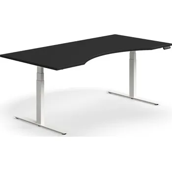Psací stůl Výškově nastavitelný stůl QBUS, vykrojený, 2000x1000 mm, bílá podnož, černá