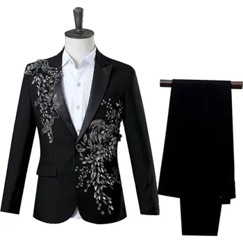 Dvoudílný oblek na svatbu s výšívkami Barva: Černá, Velikost: XS
