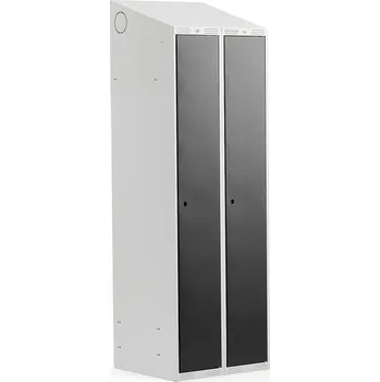 Šatní skříň Šatní skříňka CLASSIC, šikmá střecha, 2 sekce, 1900x600x550 mm, šedá, černé dveře