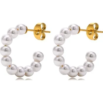 Náušnice Perlové náušnice z chirurgické oceli 19mm Zlaté19mm Zlaté Titan Jewerly EH-446