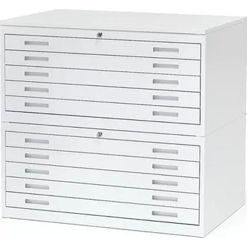 Archivační box Skříň na výkresy SKETCH, 10 zásuvek, A1, plechová vrchní deska, bílá