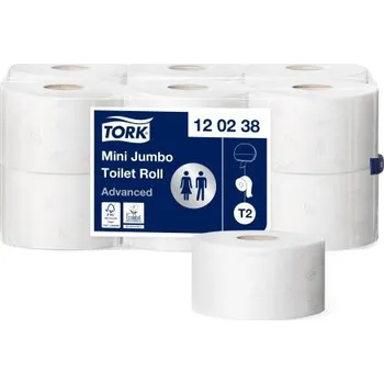 Toaletní papír Role toaletního papíru, Bílá 12 ks 850 archů 2 vrstvy vrstva 170m Tork, sortiment: Tork Mini Jumbo Advanced Mini Jumbo
