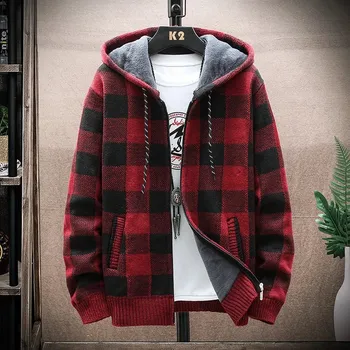 Pánský svetr Pánský cardigan kostkovaný Velikost: 4XL, Barva (Varianta): 8836 Red wine