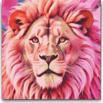 Diamantové malování Diamantové malování - Lev v odstínech růžové Velikost: 50x50cm, Rámování: Pouze srolované plátno, Diamanty: Čtvercové