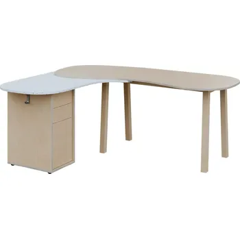 Psací stůl ECO 01 L stůl kancelářský, rohový, levý, masivní dřevěná podnož, deska 18 mm, široký 1840 mm, překližka bříza/upcyklovaný plast