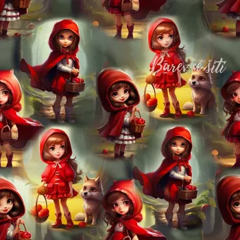 Galanterie Teplákovina Červená karkulka v lese (E) (Kvalitní teplákovina Bella)