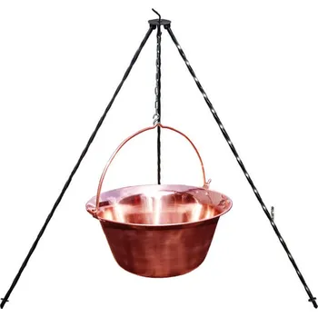 Kempingové nádobí Měděný kotlík 14 L (1,2 mm) + klasická ocelová trojnožka 1,2 m