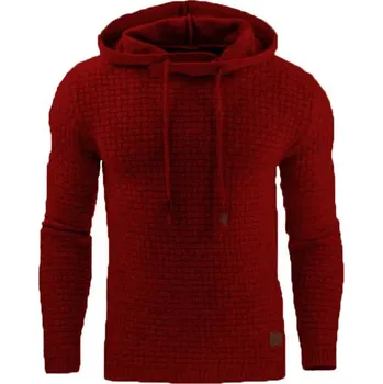 Pánský svetr Pánská svetr s kapucí vzor kostkovaný Barva: Červená, Velikost: M