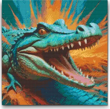 Diamantové malování Diamantové malování - Krokodýl v odstínech tyrkysové a oranžové Velikost: 50x50cm, Rámování: Pouze srolované plátno, Diamanty: Čtvercové
