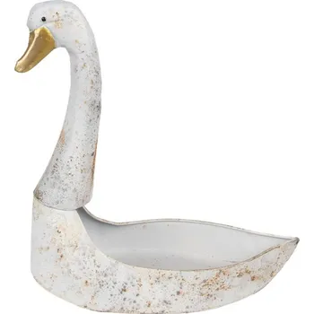 Obal na květináč Bílý kovový květináč ve tvaru labutě s hlavou otočenou dopředu – 40x21x40 cm