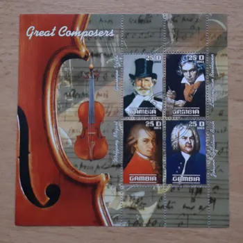 Poštovní známka Gambie aršík raz., hudební skladatelé, r. 2003