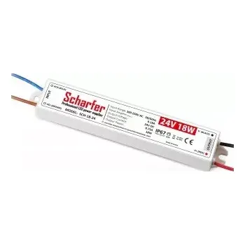 Napájecí zdroj pro osvětlení Napájecí zdroj 18W 0,75A 24VDC pro LED zdroje a LED moduly profesionální IP67 163x26x20 mm Scharfer *SCH-018-24