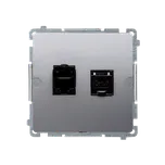 Simon Basic BM62.01/21 Zásuvka datová 2 násobná RJ45 kat. 6 (přístroj s krytem), s protiprachovými clonkami ocelová