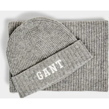 Kšiltovka SET ČEPICE A ŠÁLA GANT BEANIE SCARF GIFT SET GREY MELANGE